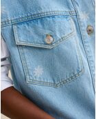 Veste sans manches oversize en jean Paulette à fleurs bleu usé