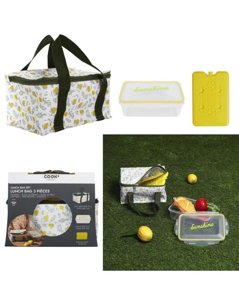 Lunch box sac fraicheur pain de glace 2.6l jaune/vert - 22x18.5x15 cm