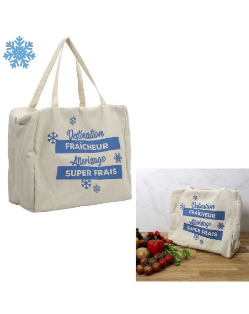 Sac fraicheur en jute et coton blanc/bleu - 40x35x20 cm