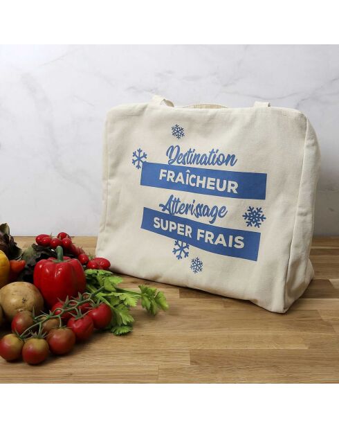 Sac fraicheur en jute et coton blanc/bleu - 40x35x20 cm