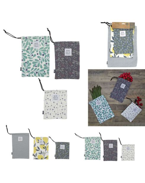 3 sacchetti sfusi stampati in colori casuali - 36,3x26,1x0,1 cm