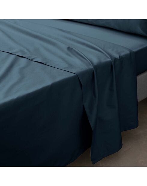 Drap Plat percale de coton Percaline bleu nuit