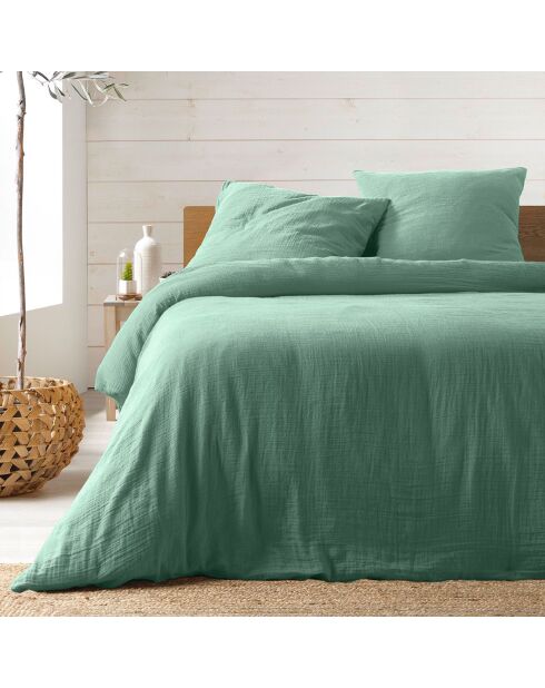 Parure housse de couette gaze de coton Angelia sauge
