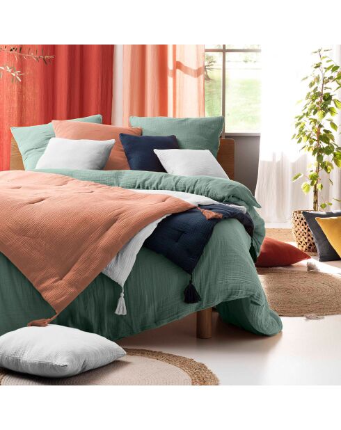 Parure housse de couette gaze de coton Angelia sauge