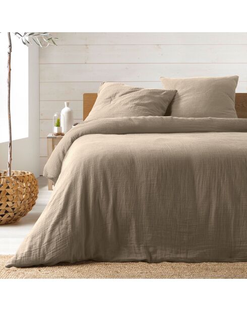 Parure housse de couette gaze de coton Angelia sable