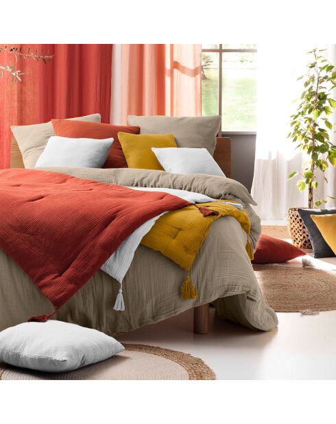 Parure housse de couette gaze de coton Angelia sable