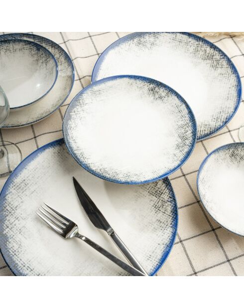 Service de table en Porcelaine écru/bleu - 24 pièces