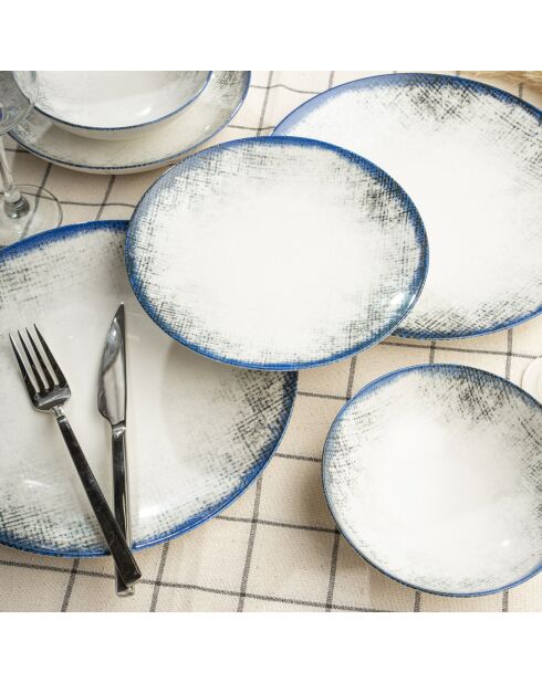 Service de table en Porcelaine écru/bleu - 24 pièces
