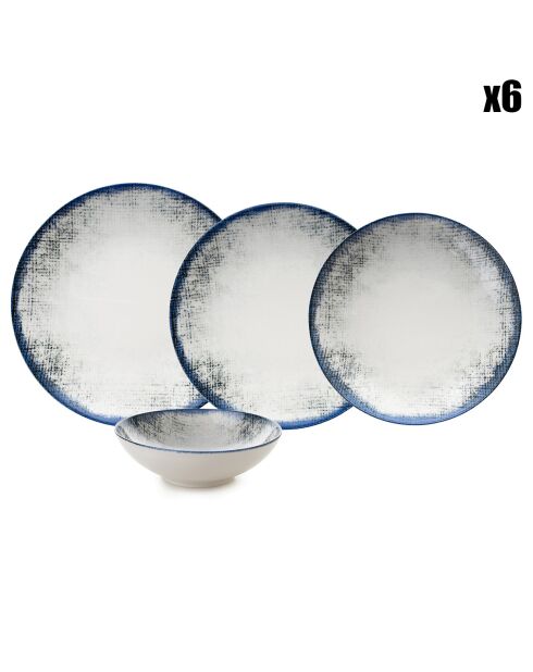 Service de table en Porcelaine écru/bleu - 24 pièces