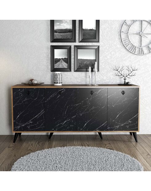 Console Elite 1618 marbre noir/noyer - 180x80x45 cm