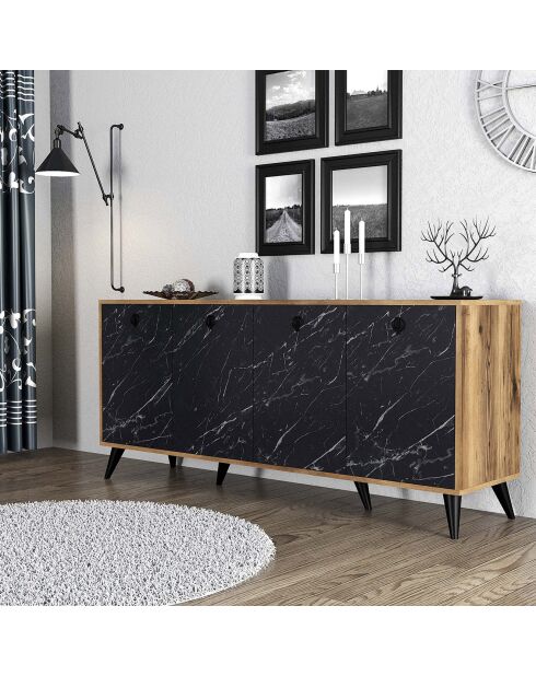 Console Elite 1618 marbre noir/noyer - 180x80x45 cm