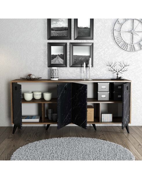Console Elite 1618 marbre noir/noyer - 180x80x45 cm