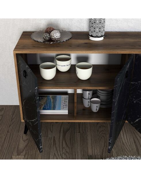 Console Elite 1618 marbre noir/noyer - 180x80x45 cm