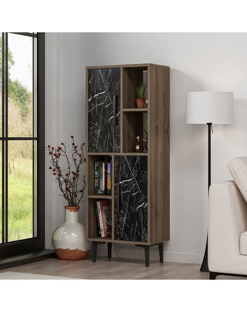 Armoire Leni marbre noir/noyer - 50x135x29.6 cm