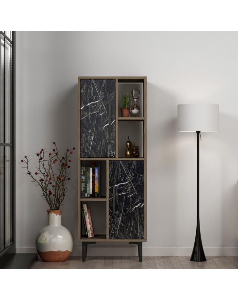 Armoire Leni marbre noir/noyer - 50x135x29.6 cm