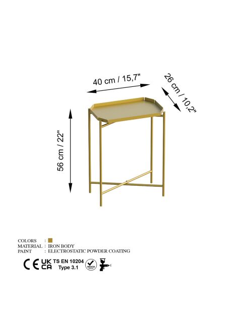Table basse SHB-009-A dorée - 26x56x40 cm