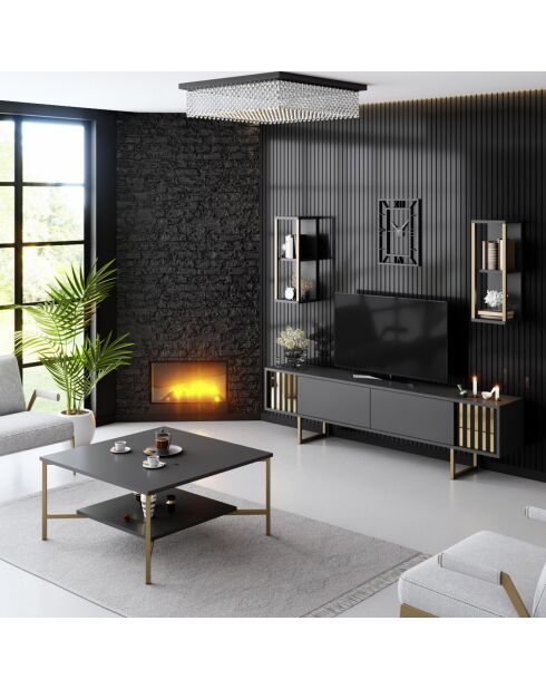 Table basse Gold Line noir/anthracite - 80x80x40 cm