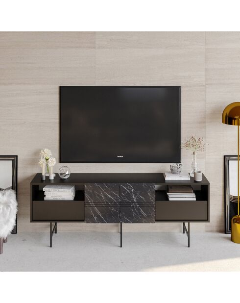 Meuble TV Derin marbre noir - 180x64.7x37.1 cm