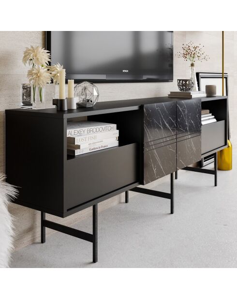 Meuble TV Derin marbre noir - 180x64.7x37.1 cm