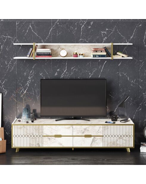 Ensemble Meuble TV & Etagère Frida blanc - 180x43x37 cm