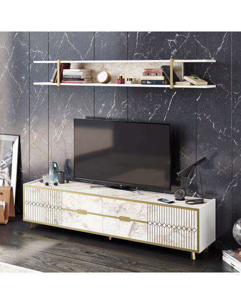 Ensemble Meuble TV & Etagère Frida blanc - 180x43x37 cm