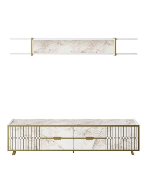 Ensemble Meuble TV & Etagère Frida blanc - 180x43x37 cm