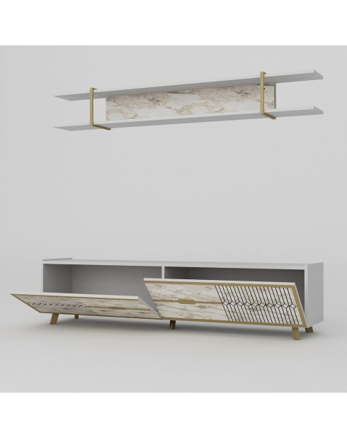 Ensemble Meuble TV & Etagère Frida blanc - 180x43x37 cm