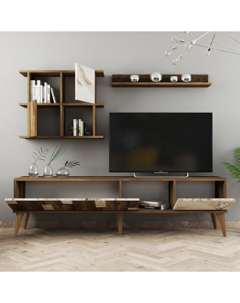 Ensemble Meuble TV & Etagère Madrid noyer/blanc - 180x48.6x33.8 cm