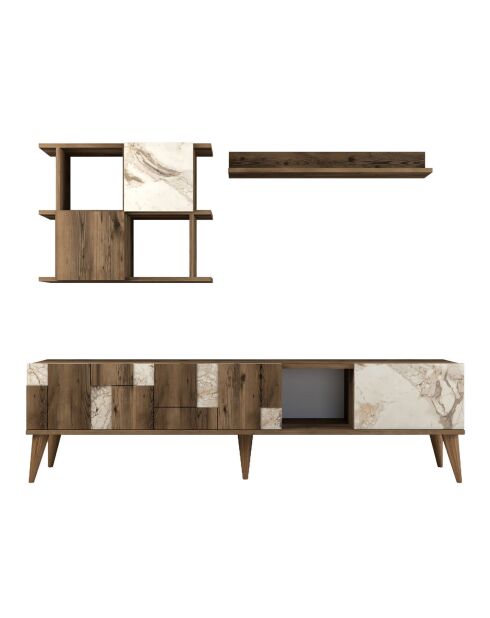 Ensemble Meuble TV & Etagère Madrid noyer/blanc - 180x48.6x33.8 cm