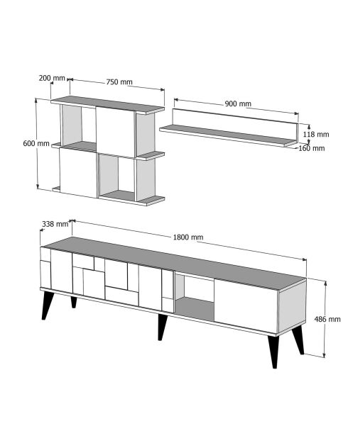 Ensemble Meuble TV & Etagère Madrid noyer/blanc - 180x48.6x33.8 cm
