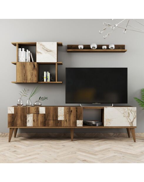 Ensemble Meuble TV & Etagère Madrid noyer/blanc - 180x48.6x33.8 cm