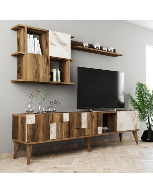 Ensemble Meuble TV & Etagère Madrid noyer/blanc - 180x48.6x33.8 cm