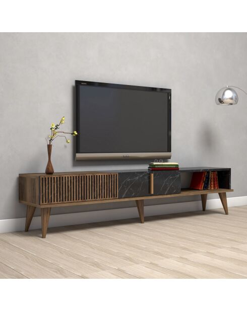 Meuble TV Milan noyer/noir - 180x40x35 cm