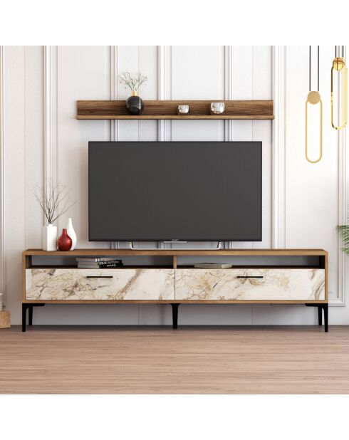 Ensemble Meuble TV & Etagère Istanbul noyer/blanc - 180x47x35 cm