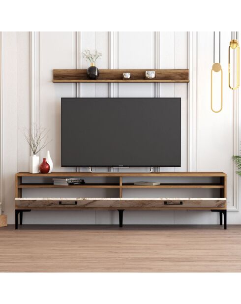 Ensemble Meuble TV & Etagère Istanbul noyer/blanc - 180x47x35 cm