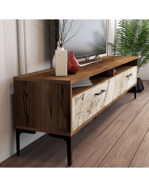 Ensemble Meuble TV & Etagère Istanbul noyer/blanc - 180x47x35 cm