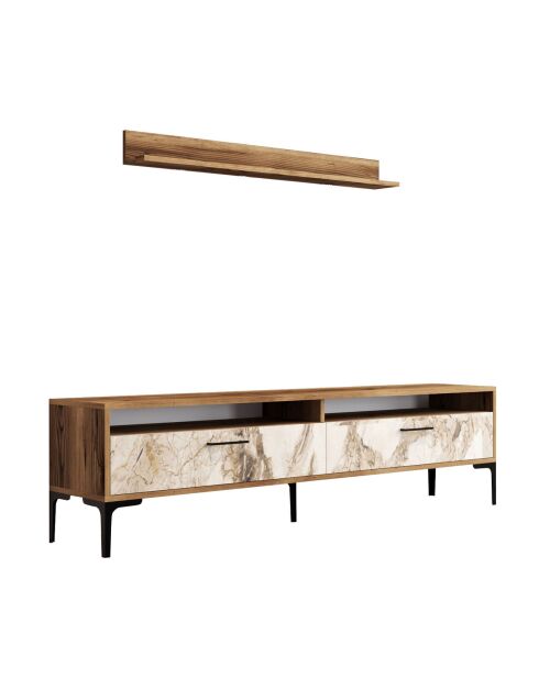 Ensemble Meuble TV & Etagère Istanbul noyer/blanc - 180x47x35 cm
