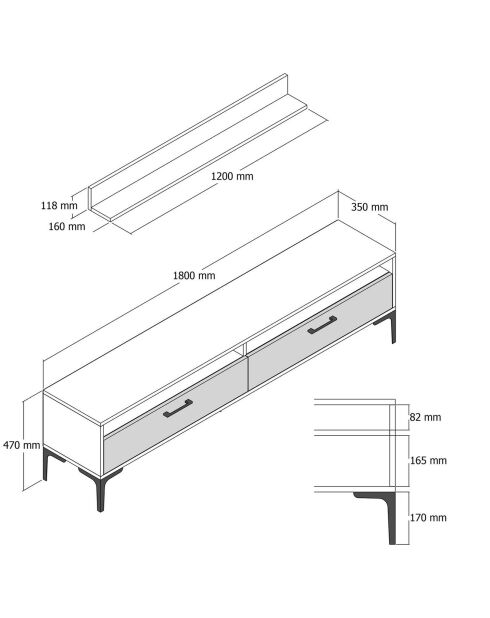Ensemble Meuble TV & Etagère Istanbul noyer/blanc - 180x47x35 cm