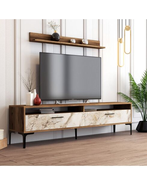 Ensemble Meuble TV & Etagère Istanbul noyer/blanc - 180x47x35 cm