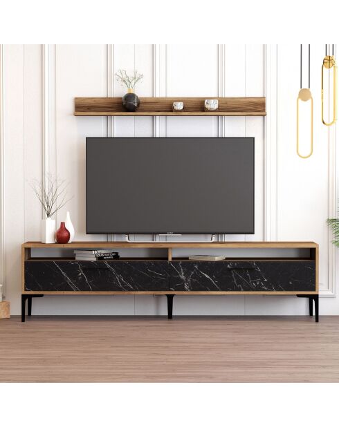 Ensemble Meuble TV & Etagère Istanbul noyer/noir - 180x47x35 cm
