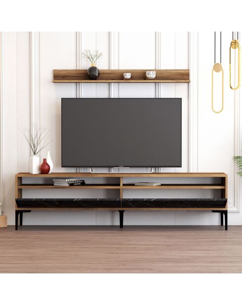 Ensemble Meuble TV & Etagère Istanbul noyer/noir - 180x47x35 cm