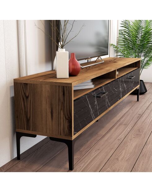 Ensemble Meuble TV & Etagère Istanbul noyer/noir - 180x47x35 cm