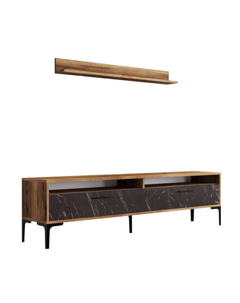 Ensemble Meuble TV & Etagère Istanbul noyer/noir - 180x47x35 cm