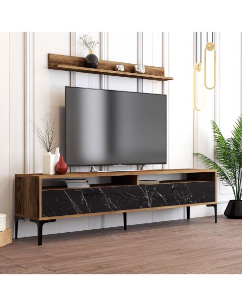Ensemble Meuble TV & Etagère Istanbul noyer/noir - 180x47x35 cm