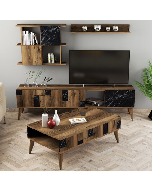 Ensemble de salon Madrid 4 meubles noyer/noir