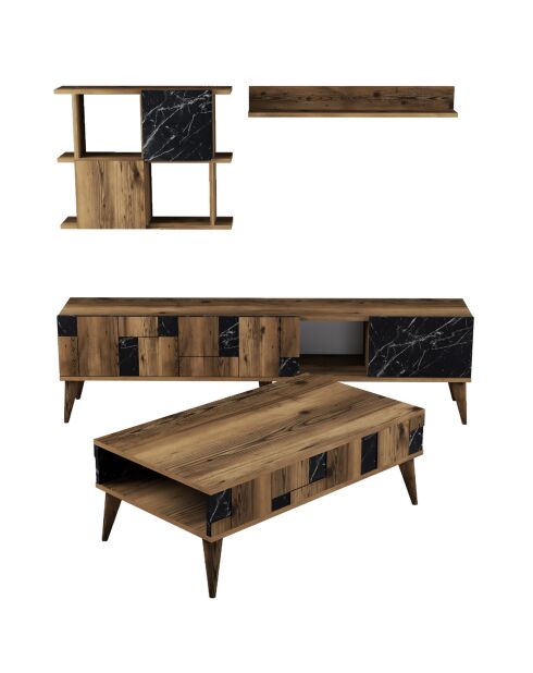 Ensemble de salon Madrid 4 meubles noyer/noir