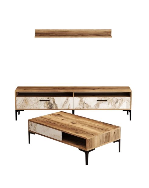 Ensemble de salon Istanbul 3 meubles noyer/blanc