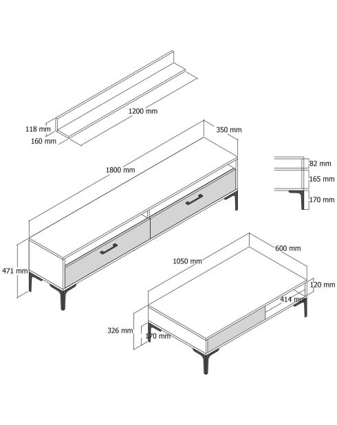 Ensemble de salon Istanbul 3 meubles noyer/blanc