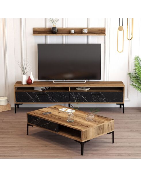 Ensemble de salon Istanbul 3 meubles noyer/noir