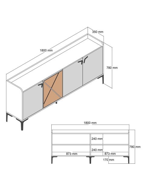 Console Venedik noyer/blanc - 180x78x35 cm